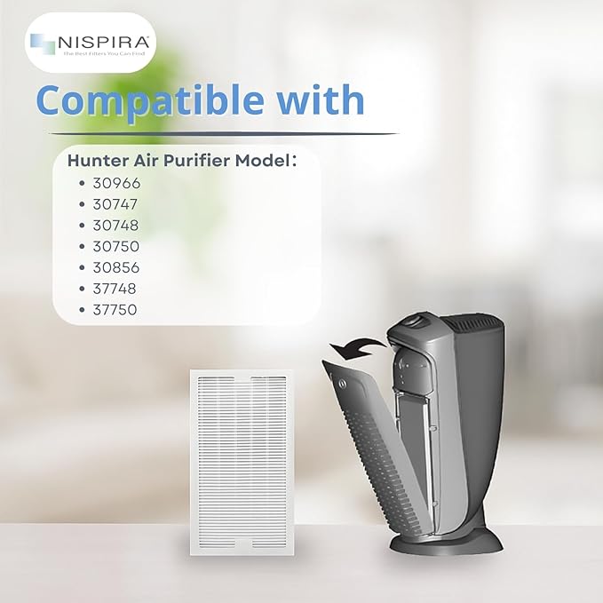 Nispira True HEPA Replacement Filter Compatible with Hunter Models 30966, 30747, 30748, 30750, 30856, 37748, 37750 Air Purifier, 2 Packs