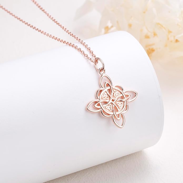 FLYOW 925 Sterling Silver Good Luck Irish Jewelry Celtic Knot Pendant Necklace for Women Birthday Graduation Gift