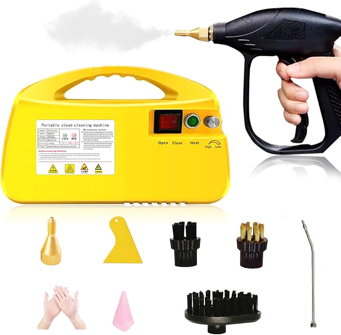 steam cleaner,Tankless Steam Cleaner for Home, Handheld Steamer for Cleaning, Car & Furniture – Portable Handheld Steamer with Instant Steam & Trigger Control (Yellow handheld)