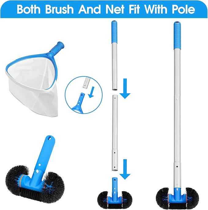 TidyMister 5-in-1 Spa Cleaning Set - Hot Tub Small Pools Maintenance Accessories Kit - Skimmer Net, Round Brush, 2ft Pole, Scrub Glove and Scum Absorber