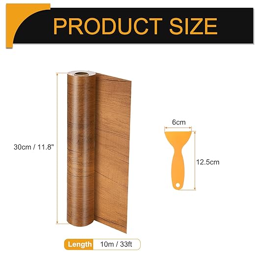 HARFINGTON Wood Grain Repair Tape 11.8 Inch x 33ft Self Adhesive Repair Patch Tape Simulated Wooden Floor Tapes with Plastic Scraper for Tables Doors Windows Furniture, Dark Brown Wood