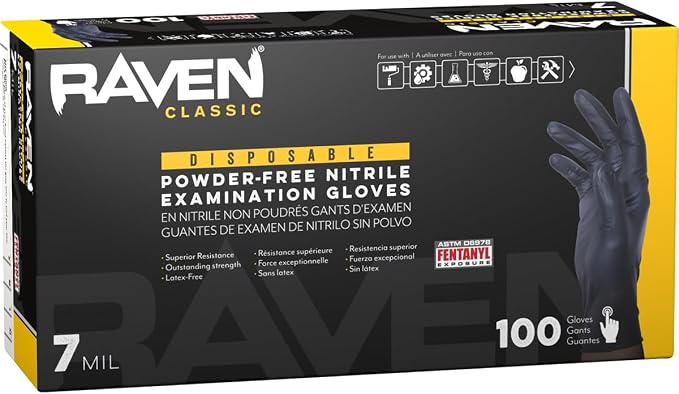 SAS SAFETY CORP 66516 Raven Nitrile Small Black Powder-free Gloves