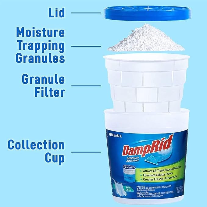 Damp Rid Moisture Absorber Bucket 3 Pack (2 lb. each) Hi-Capacity Moisture Absorbers, Room Odor Eliminator for Bathroom, Fragrance Free, Lavender Vanilla & Fresh Scent Packed By ILIOS