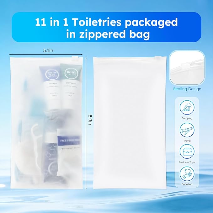 Travel Hygiene Kit Personal Toiletries Bulk, Disposable Homeless Care Package Supplies, Men Toiletry Set Cleaning Essentials Individually Wrapped for Camping, Travel, Relief, Charity (11-in-1, 50)