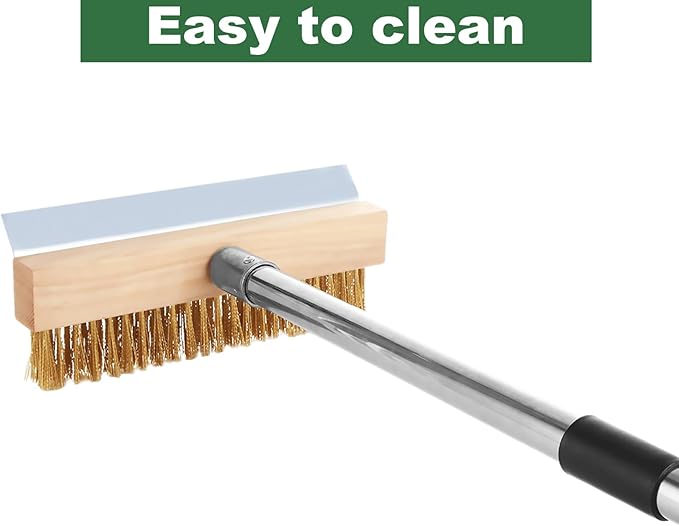 Aluminum Pizza Oven Brush, Grill Brush with Scraper and 3 Sections of Detachable Long Rod Design for Commercial Cleaning, Restaurants, Kitchens, BBQ Shelf Or Any Grill