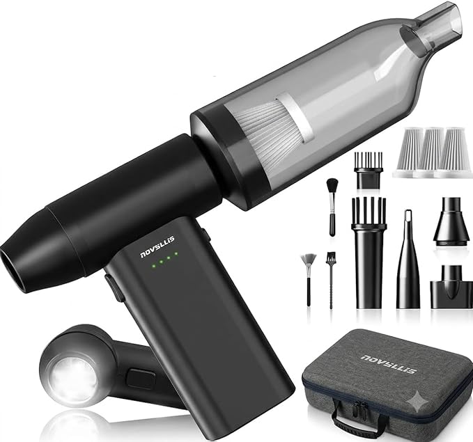 Electric Compressed Air Duster Mini Blower Cordless with Computer Vacuum Cleaner kit Lighting 180,000 RPM 5 Speed Handheld 3 in 1 USB-C for pc Keyboards Home Car BBQ Grill