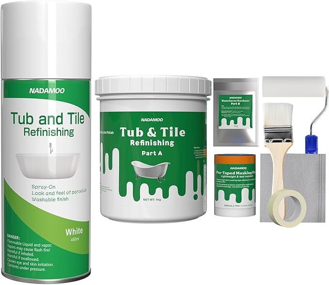 NADAMOO Tub and Tile Refinishing Kit 1 kg With Tools + Spray Paint(1 Can)