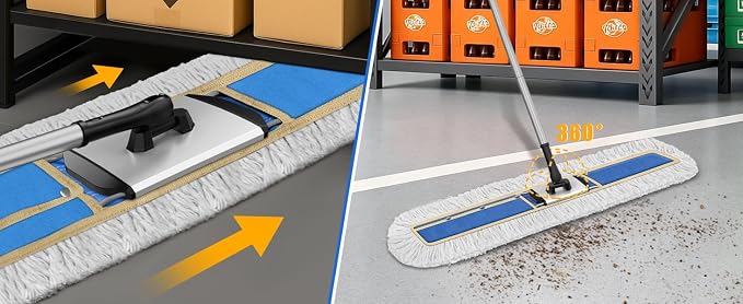41" Commercial Dust Mop: Large Push Broom Wide Industrial Heavy Duty Hardwood Dry Sweeping Mop with 2 Pads Long Handle for Janitor Indoor Warehouse Gym Cleaning