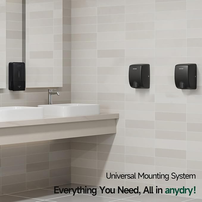 anydry Compact Hand Dryer, High-Speed 1350W Airflow, Matte Black Finish, Space-Saving for Commercial & Home Use, Model AD2803Y