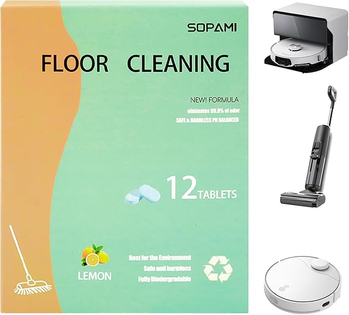 SOPAMI Washing Machine Cleaner Tablets 12-Pack and 12pcs Floor Cleaning Solution Tablet Deep Cleans