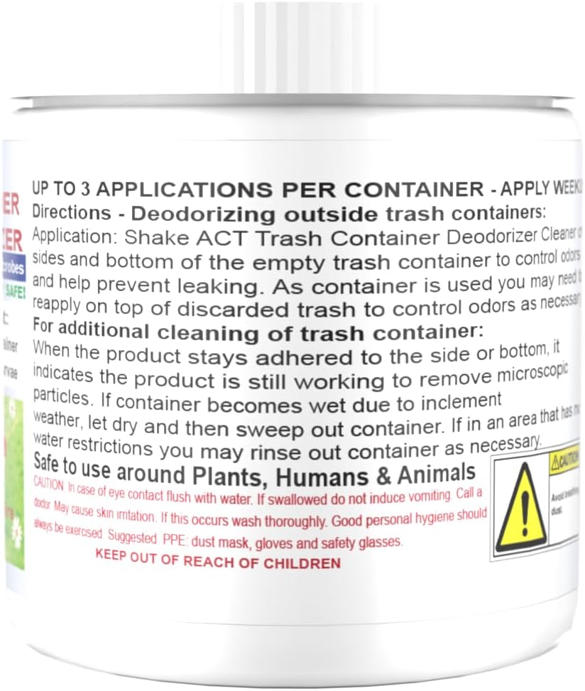 ACT Trash Deodorizer and Cleaner | Eliminates Odors Controls Garbage Sludge | for Garage and Outdoor Bins | Dry Powder Eco-Friendly (8oz)