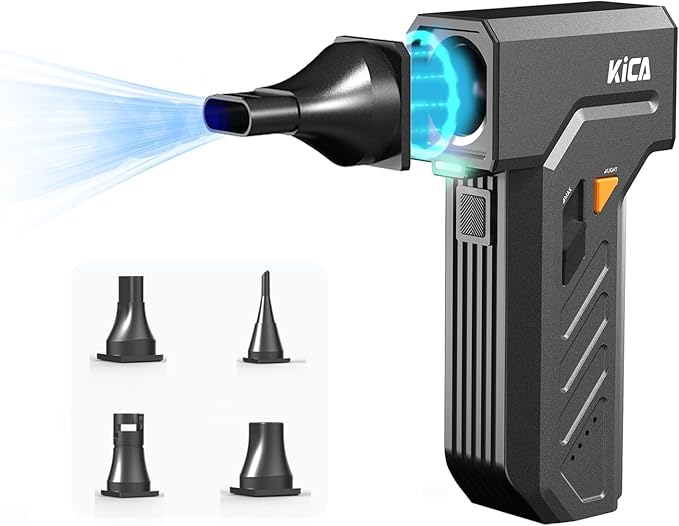 KiCA Jet Fan Ultra Electric Air Duster with LED Lights,13000rpm Srong Wind Speed,Cordless,Rechargeable,Portable,for Keyboard/Eletric Devoces/Car/Outdoors/Home Use,Canned Air Substitute Tool