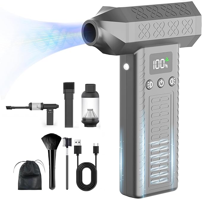 Compressed Air Duster with Display 300000RPM Electric Cleaner Kit 3 Gears Adjustable Type-C Charge Rechargeable 10000Pa Portable Handheld Vacuum for Cleaning Keyboard PC Car Office Pet Food