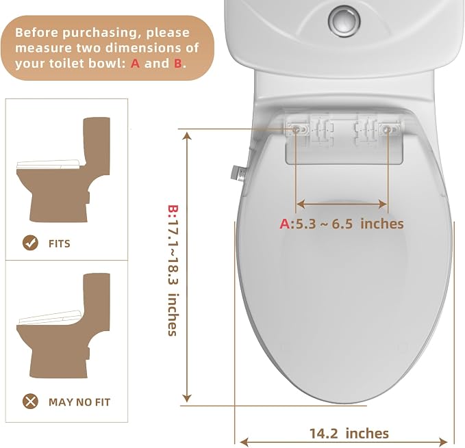 Elongated Bidet Toilet Seat with Soft Close, Non-Electric Bidet Toilet Seat with Self Cleaning Dual Nozzles, Fit Elongated Toilet Seat, Bidet Attachment