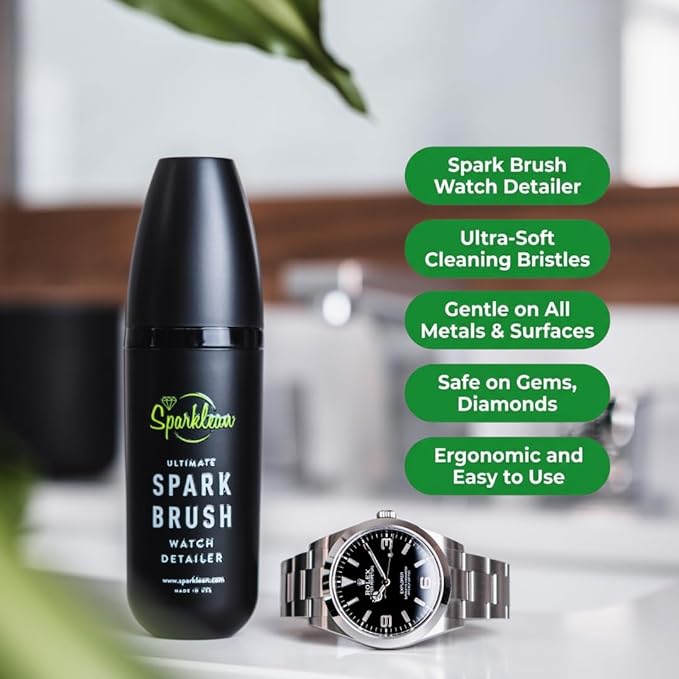 Sparklean SparkBrush Watch Cleaning Brush + Diamond Ring Cleaning Kit · Pre-Filled Solution · 200+ Cleans · Ammonia-Free pH-Balanced · Steel Gold Ceramic Titanium Rubber · Made in USA Since 2000