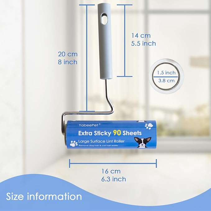 6.3'' Large Lint Rollers for Furniture Bed Couch, Sticky Rollers for Pet Hair Extra Sticky, 1 Roller + 450 Sheets