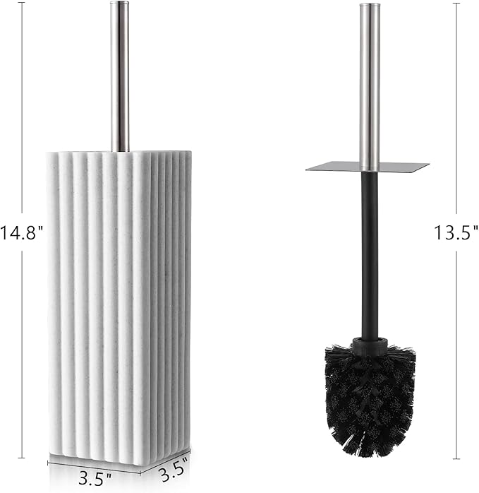 White Toilet Bowl Brush and Holder for Bathroom，Resin Toilet Brush and Holder Set with Stainless Steel Handle，Deep Cleaning Modern Toilet Cleaner Brush -Space Saving, Covered Brush