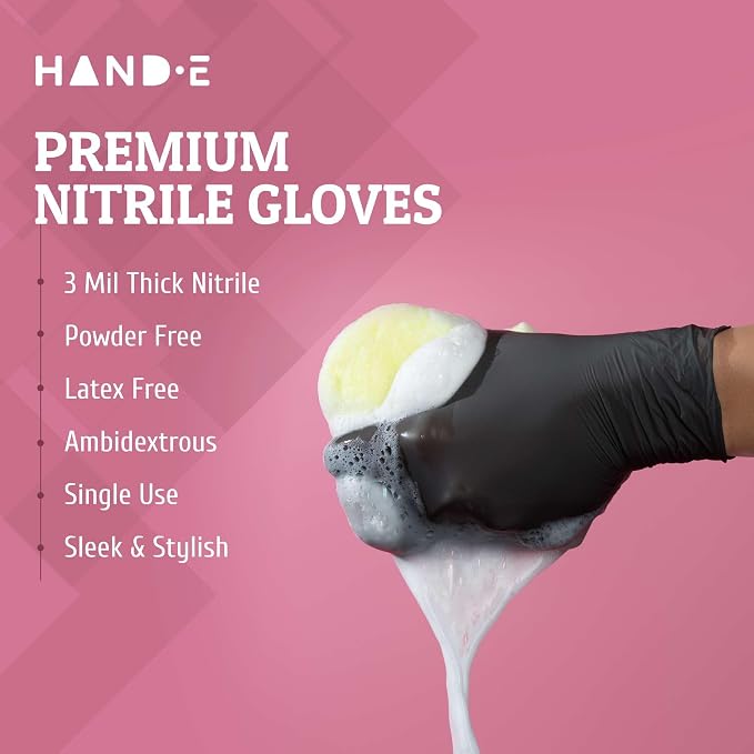 Hand-E Touch Disposable Nitrile Gloves 1000 Count Case - Latex Free, Powder Free, Surgical Medical Exam Gloves -Bulk Supply