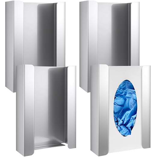 Blulu 4 Pcs Glove Box Holder Dispenser Stainless Steel Wall Mounted Box Organizer Wall Attachment Easily Store and Dispense Your Gloves Masks 9.75"H x 5.5"W X3.5"D