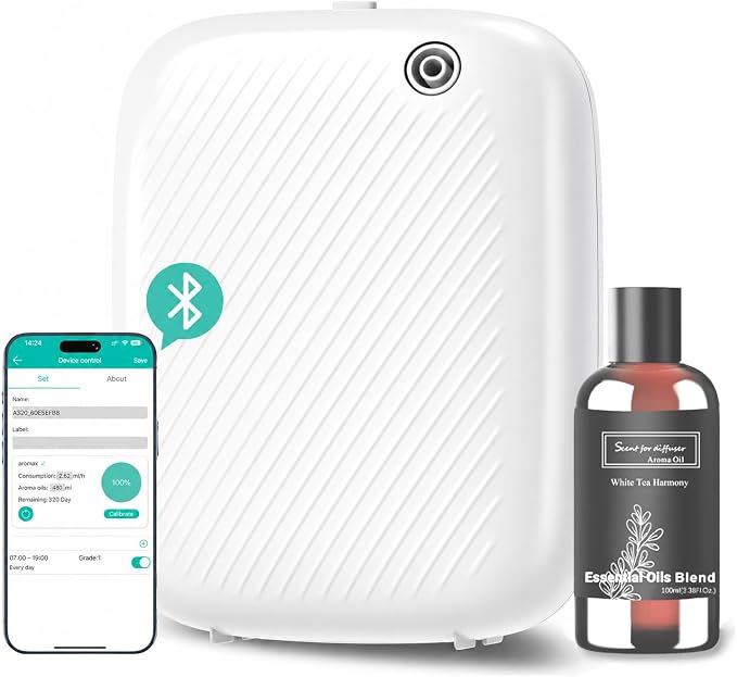 Smart Waterless Essential Oil Diffuser, 400ML Diffuser with 100ML Fragrance Scent Oils for Scent Air Machine with 12A1V Power Adapter for Large Room and Commercial Use, Cover Up to 2000 Sq.Ft