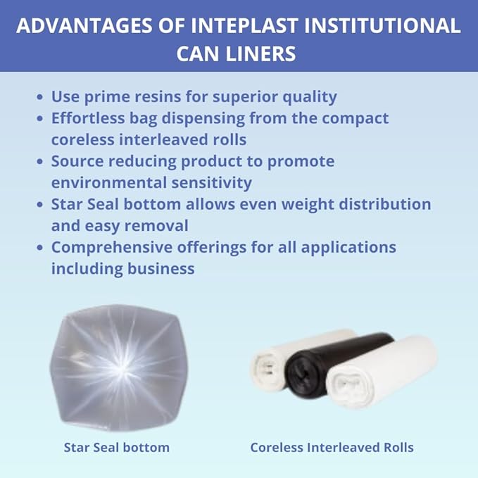 Inteplast 20-30 Gal, Trash Can Liners - 10 Mic Thickness, Natural Color - 500 Bags