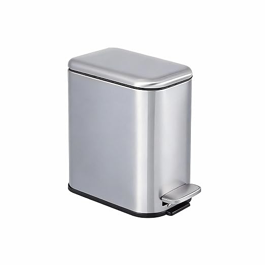 GarveeHome 1.3 Gal Slim Trash Can, Step Garbage Can with Soft-Close Lid, Stainless Steel Recycling Bin Waste Container with Removable Inner Bucket for Kitchen, Bathroom, Office, Silver