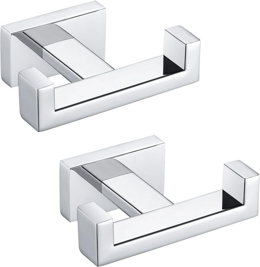 Angle Simple Double Towel Hooks, SUS 304 Stainless Steel Robe Coat Wall Hooks for Bathroom, Polished Chrome, 2 Pack