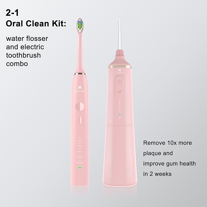 Upgraded Pro Dental Care Kit: 5-Mode Water Flosser & 50,000 VPM Sonic Electric Toothbrush | Premium Oral Clean Set with Enhanced Cleaning Modes, Larger Tank & Refined Design for Advanced Gum Health