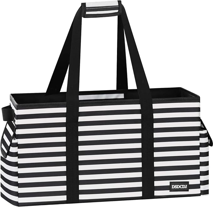 Standing Extra Large Utility Tote Bag with Hard Bottom & Hard Sides, Heavy Duty Reusable Grocery Bags with Handles & 3 Pockets for Shopping, Picnics, Camping, Laundry, Car, Beach Tote Bag