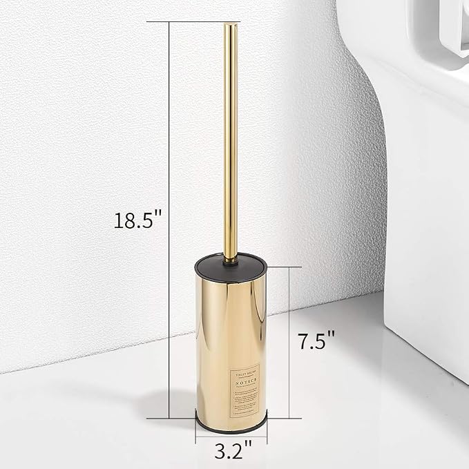 Freestanding Toilet Brush Holder for bathrooms 304 Stainless Steel Toilet Brush Stand Round Storage and Organization Rust Resistant 18-inch high Polished Gold Finished
