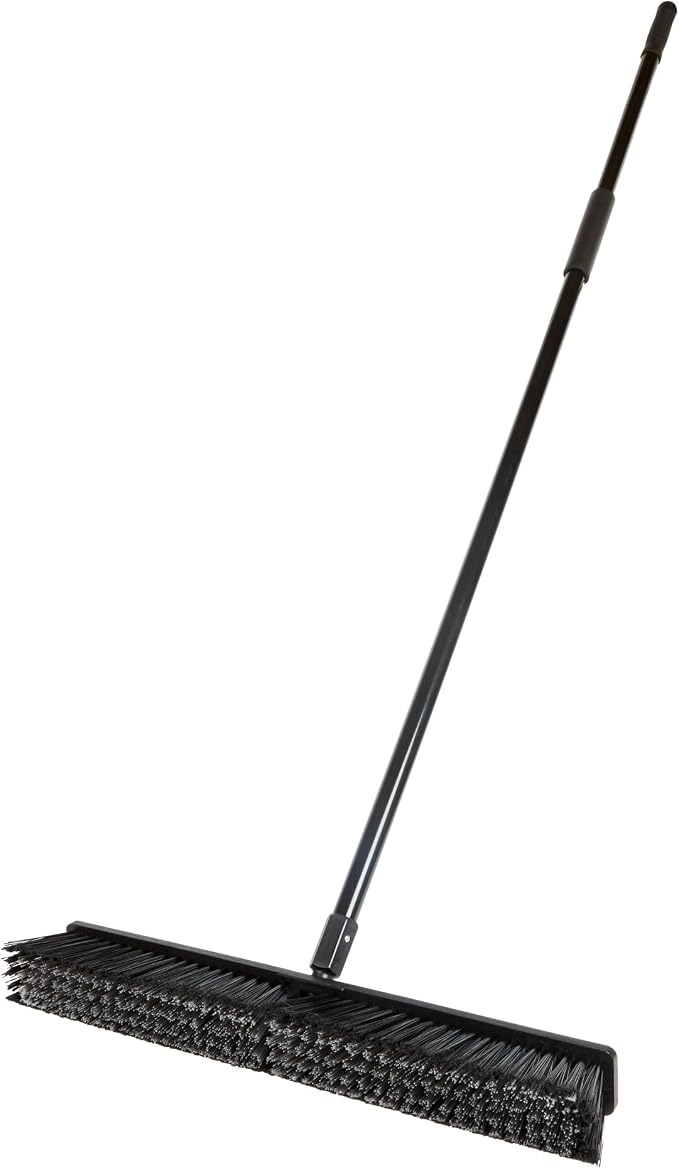 Restaurantware-Clean Tek Professional 23.62 Inch Push Broom, 1 Heavy-Duty Broom with 59” Handle - Medium Bristles, 2 Handle Attachment, Wooden, Commercial Use, for Deck, Garage, Yard, Patio
