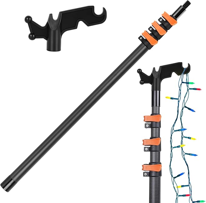 Carbon Fiber Extension Pole with Utility Hook, 3.5-12FT Multi-Purpose Telescoping Paint Pole, Heavy Duty Extendable Pole for Painters, Cleaning & Christmas Decorations, No Ladder Needed