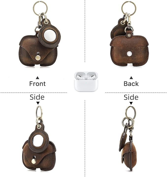 Leather Case Compatible with AirPods Pro 2nd/1st Generation/Compatible with Airtags, Cute Soft Genuine Leather PU Protective Case Cover with Keychain for Man