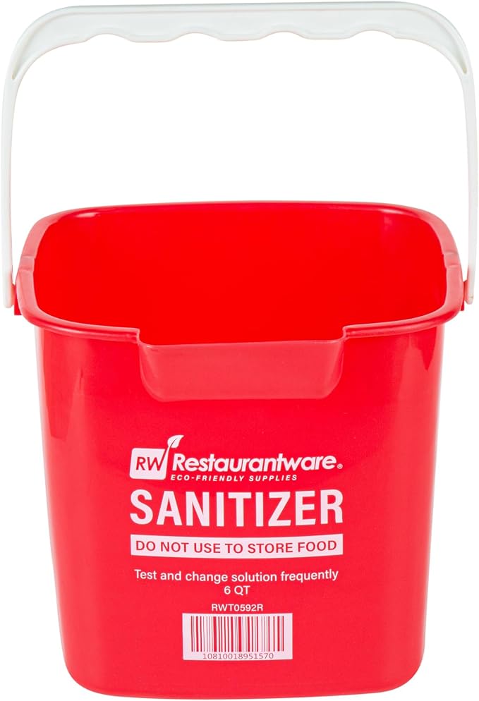 Restaurantware RW Clean 6 Quart Cleaning Bucket 1 Detergent Square Bucket - With Measurements Built-In Spout And Handle Red Plastic Utility Bucket For Home Or Commercial Use