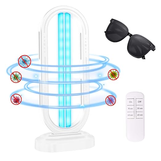 Feefir UV Light Sanitizer,4-Speed Timing and Remote Control | UVC Home Disinfection Device,Ultraviolet Light Sanitizer for Dust Mites,UV Lamp for Whole Room,White