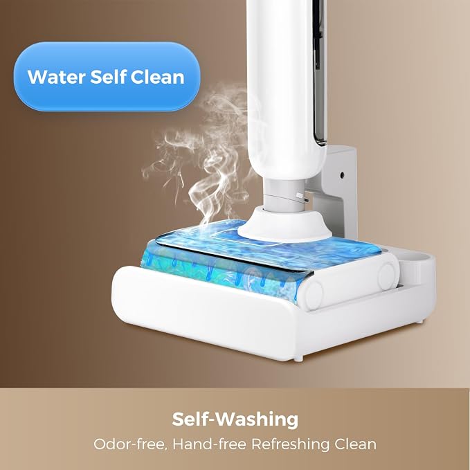 Wet Dry Vacuum Cleaner, Cordless Vacuum Mop Combo for Hard Floors, 23000Pa Powerful Suction, 180° Lay-Flat, Self-Cleaning Floor Washer with 45 Min Runtime, Anti-Tangle Brush, Dual Tank