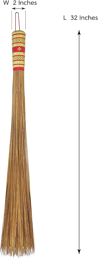 32 inch Multi-Surface Sturdy Outdoor Authentic Coconut Leaf Broom Asian Heavy Duty Broom Thai Natural Coconut Leaf Broom (Country Rustic) 1 Piece (2 piece)