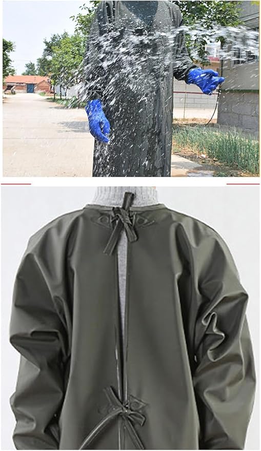SUJAN Heavy Duty Waterproof PVC Coated Apron with Gloves, Chemical Resistant, Oil-Proof Reusable Work Gown for Food Processing Car Washing, Lab and Industrial Use Green L