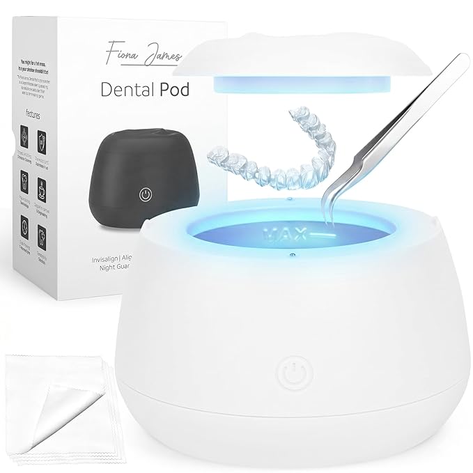 Ultrasonic Retainer Cleaner 48kHz – Dental Pod for Invisalign, Dentures & Mouth Guards – Deep Cleaning Machine for Retainers & Night Guards – 200ML Tank, One-Touch Operation – White