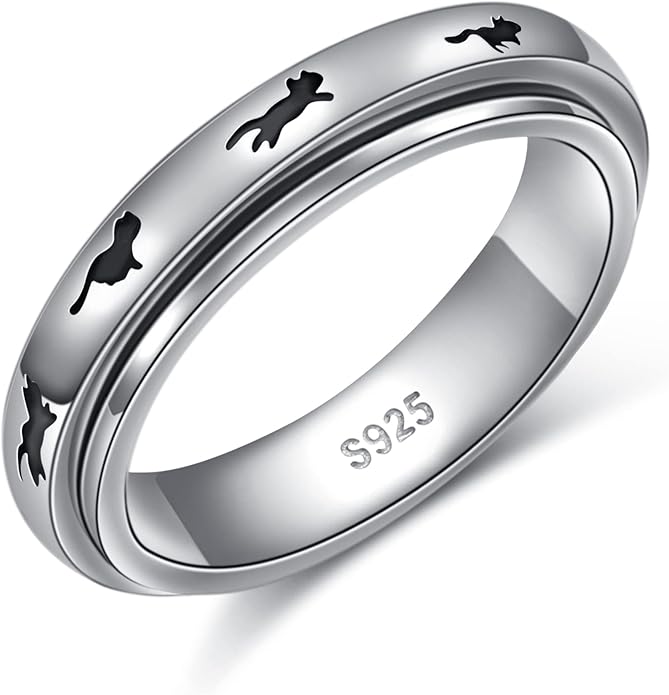 Ladytree Spinner Fidget Anxiety Ring,925 Sterling Silver Stress Relief Worry Ring,Platinum Plated ADHD Autism Jewelry,Birthday Mom Gift for Women