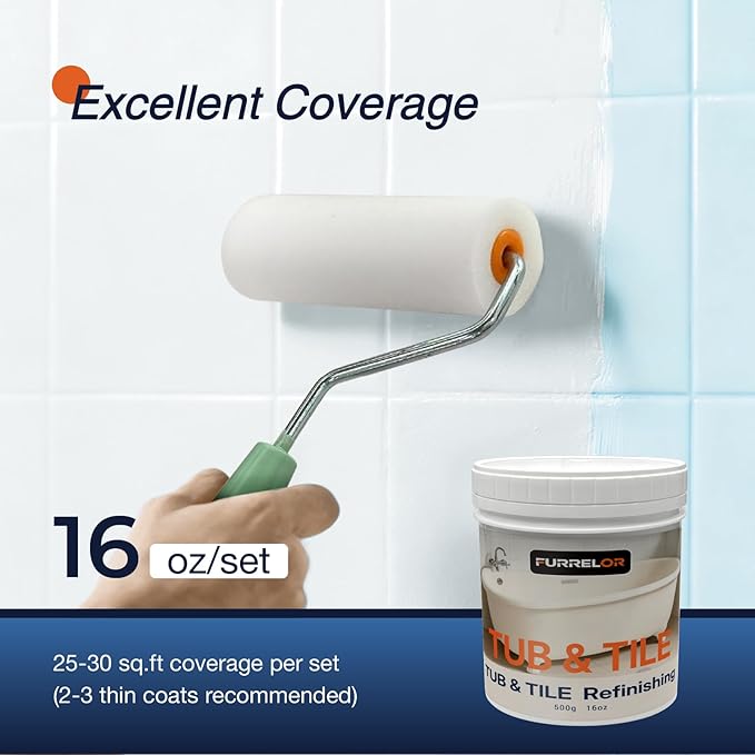 Tub and Tile Refinishing Kit, Tub Paint 16oz with 10pcs Tools, Tile Paint Kit Shower Bathtub Paint Water Based & Low Odor, Easy to Use Sink for Bathroom Kitchen, Semi-Gloss Black, 25-30sq.ft