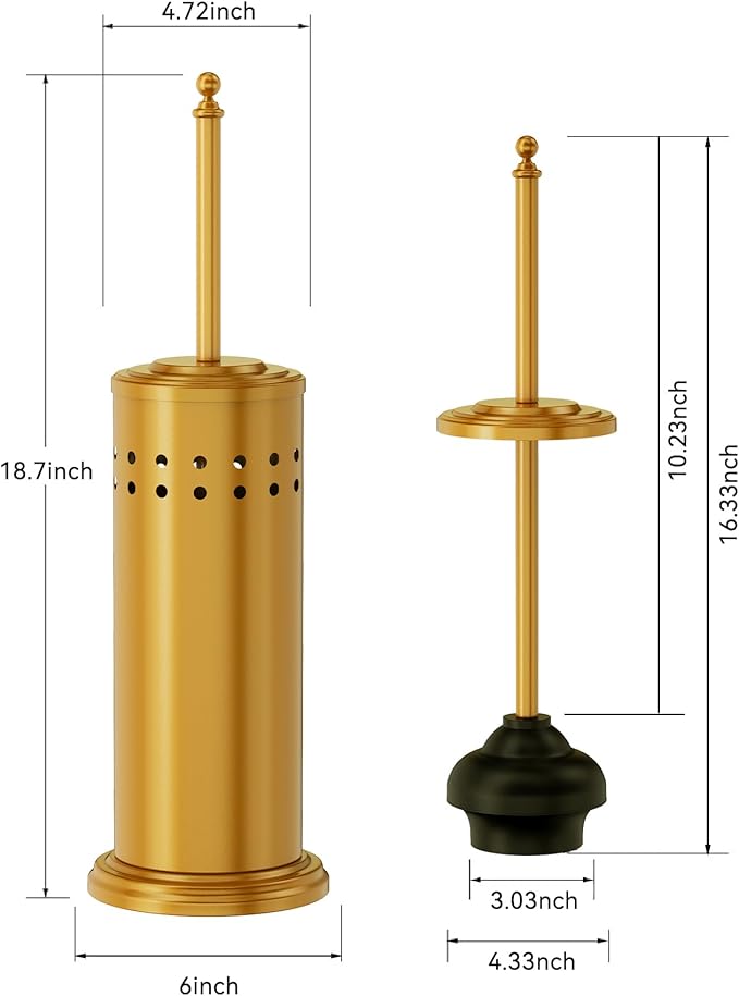 DOWRY Anti-Hand Off Toilet Plunger with Holder for Bathroom,Powerful Efficient Force Suction Cup,Heavy Duty, Deep Cleaning, Gold