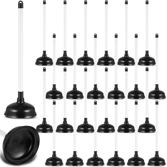 Reallnaive 100 Pack Toilet Plungers Bulk with 19.7 Inch Long Handle Force Suction Cup Rubber Plunger for Bathroom to Fix Clogged Toilets Drains (Black)