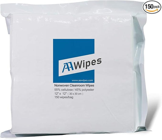 AAwipes Cleanroom Wipes Nonwoven Wipers Cellulose/Polyester Blend (12" x 12" 150PCS) for Lab, Electronics, Pharmaceutical, Printing and Semiconductor Industries (NW06812)