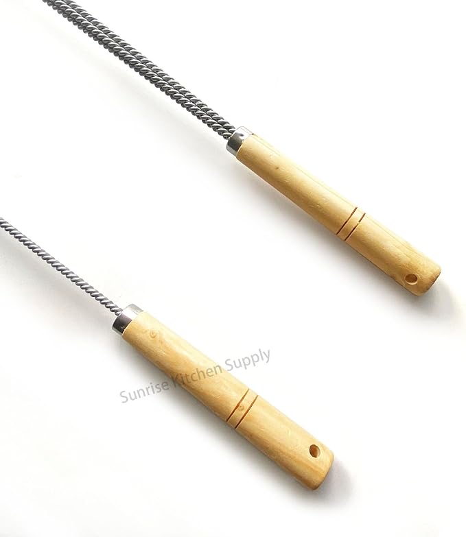SUNRISE Fryer Brush with Long Handle (Brass, L, Double Brush, and Rubber Handle Cleaning Rod)