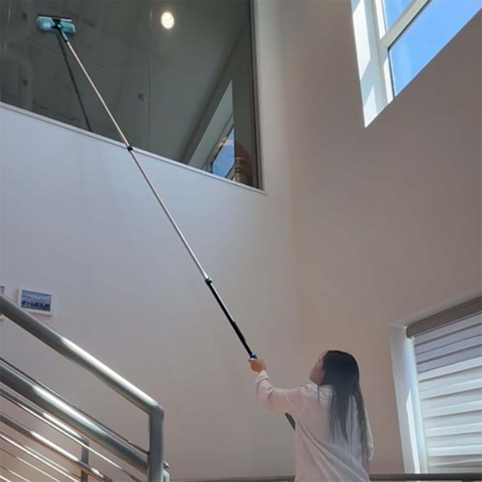 20 Foot Fan Cleaner High Ceiling 2 Cobweb Dusters with Heavy Duty Extension Pole, Window Squeegee Kit, Household Cleaning Gloves(12ft)