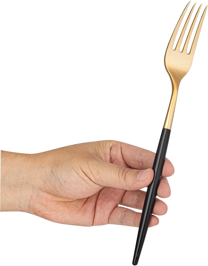 Restaurantware-Moderna 7.5 Inch Fancy Flatware, 50 Durable Plastic Flatware - With Black Handle For Grip, Heavy-duty, Gold Plastic Forks, Easily Disposable Or Restaurants