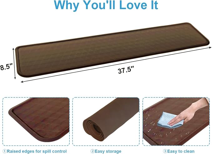 Refrigerator Mat, Washing Machine Spill Liner, Drip Tray and Leak Catcher Mat, Fridge Mat Prevent Water Leakage and Floor Damage from Elecrical Equipment Heavy Duty 37.5'' x 8.5'' Brown