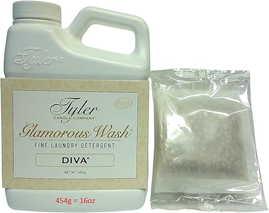Tyler Candle Company Glamous Laundry Detergent, Diva 16 Fl Oz/with Glamorous Sachet Single Pouch