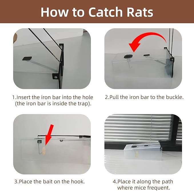 Humane Rat Trap - 2025 Mouse Traps Humane Live, Easy to Catch & Release Rats & Mice, Live Rat Traps for Indoor & Outdoor Use, Reusable Rodent Trap That Work for Home, Yard, Garage (9.37*5.2*3.74in)